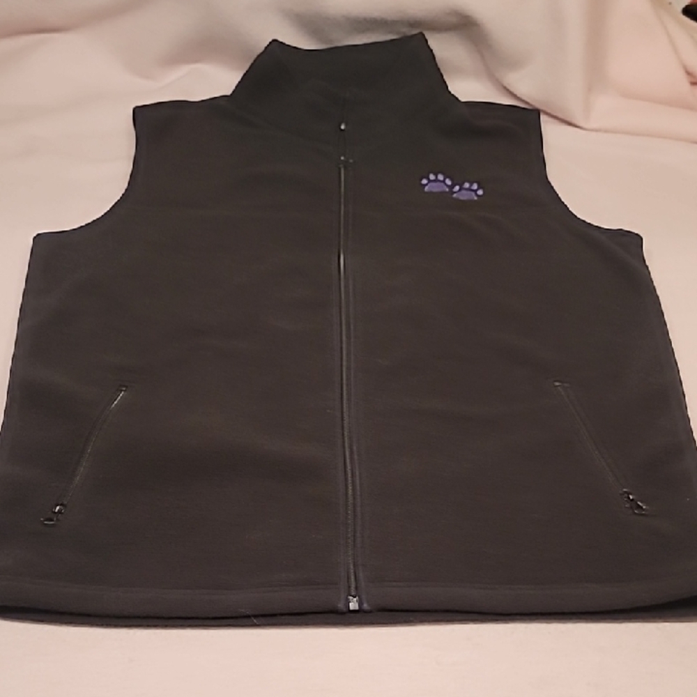 0820. XXL ~ Black Fleece Vest ~ with Purple Paw Embroidery